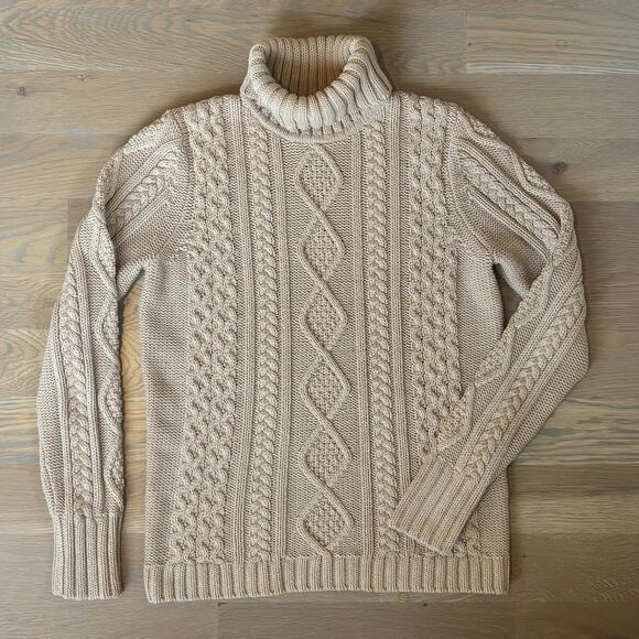 Eddie Bauer Sweaters - Eddie Bauer Cable Knit Turtleneck Fisherman Sweater Beige Womens Size Medium